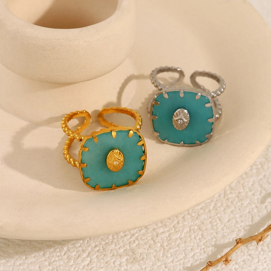 Jewelry IG Style Vacation French Style Geometric 304 Stainless Steel Natural Stone 18K Gold Plated Open Rings