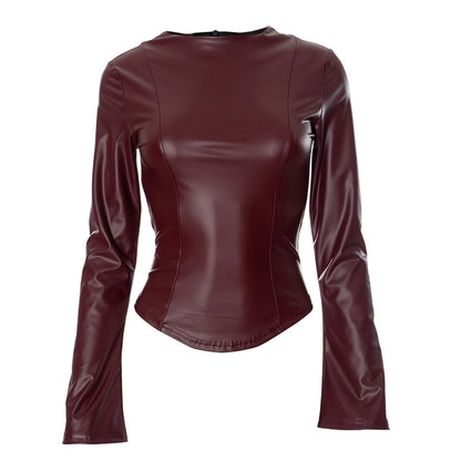 Women's Leather Jacket Long Sleeve T-Shirts Streetwear Solid Color