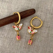 Ear Clip: Pink Dripping Butterfly Tulip Earrings