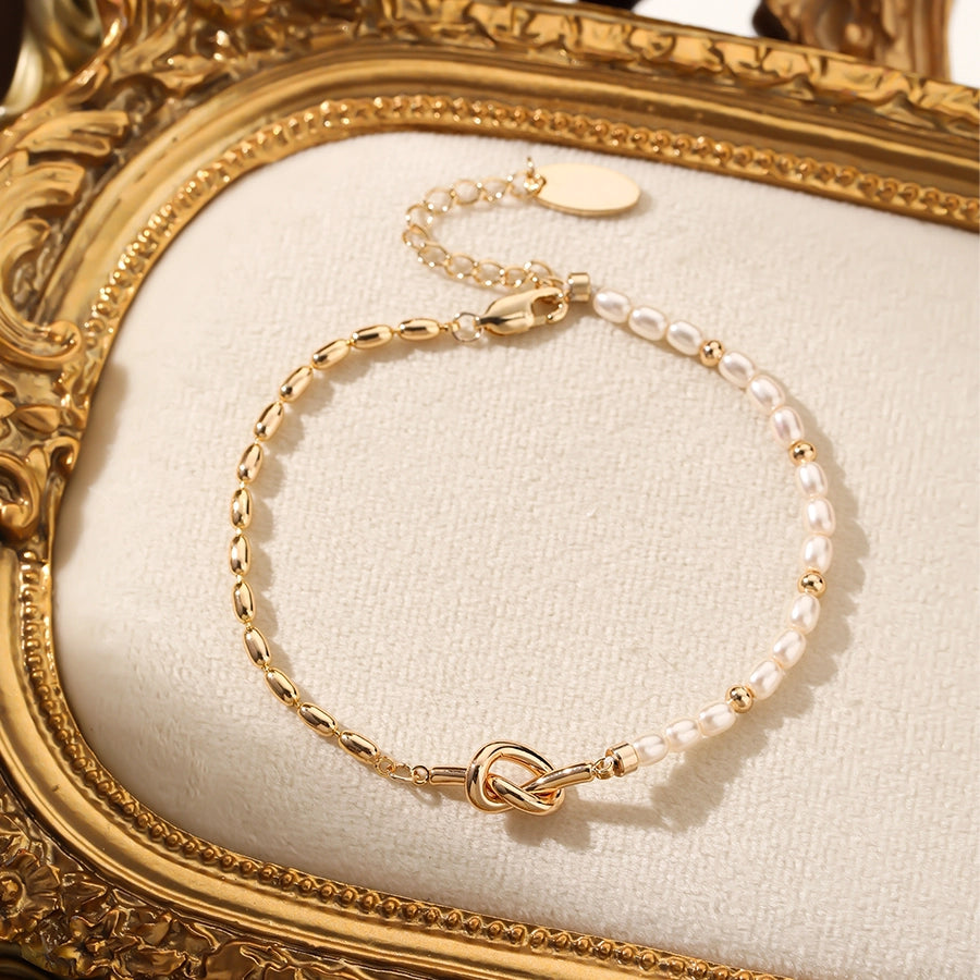 Glass Copper ball chain 16K Gold Plated Beaded Pearl Plating Knot Bracelets