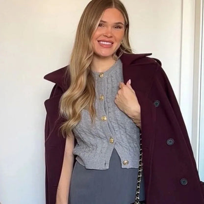 Women's Preppy Style Solid Color Coat Woolen Coat
