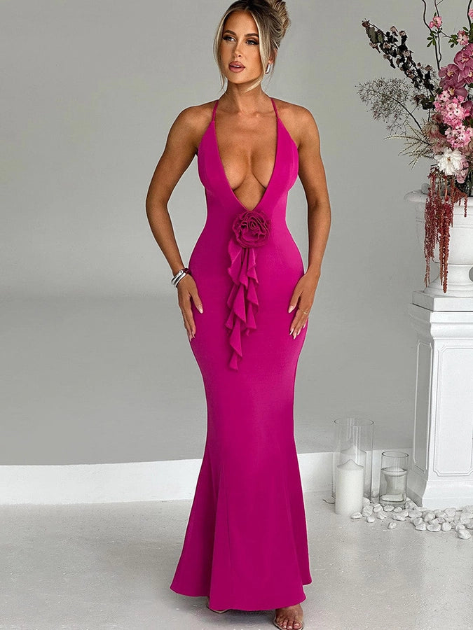 Women's Sheath Dress Streetwear V Neck Flowers Sleeveless Solid Color Maxi Long Dress Business