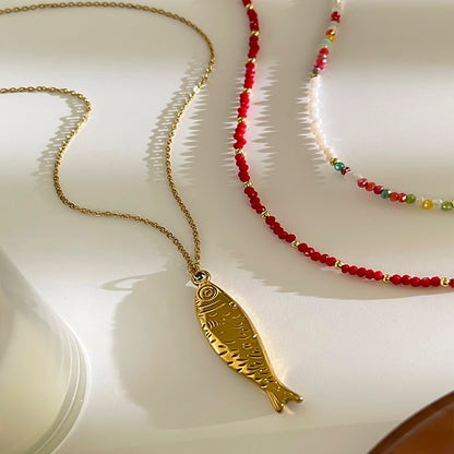 Casual Vintage Style Fish 18K Gold Plated 316L Stainless Steel  Arylic Beaded Chain Beaded Necklaces
