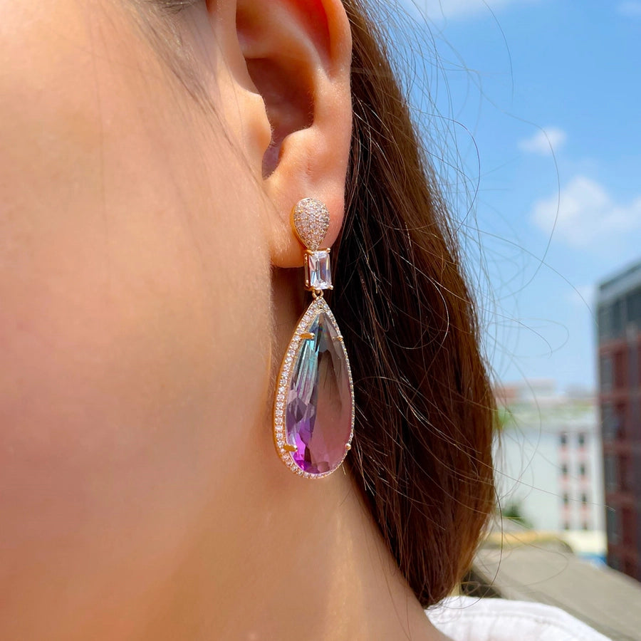 1 Pair Casual Vintage Style Classic Style Water Droplets Copper Zircon 14K Gold Plated Drop Earrings