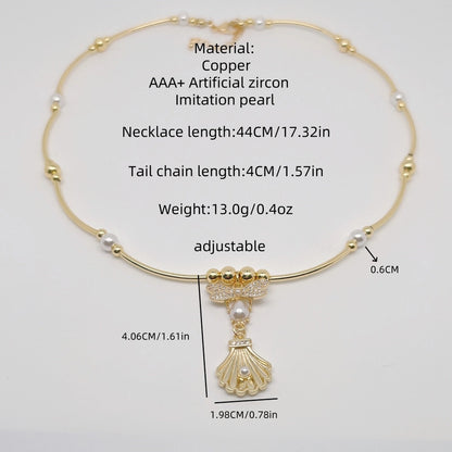 Jewelry Retro Eye Dragonfly Copper Pearl Zircon 18K Gold Plated Plating Inlay Pendant Necklace