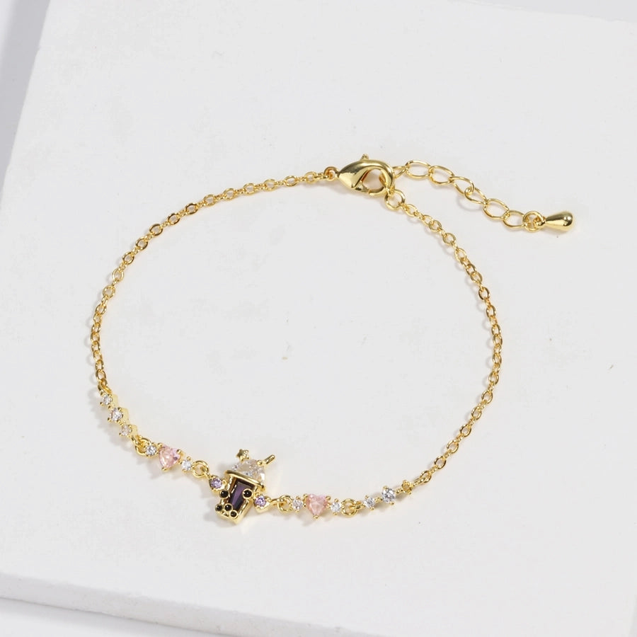 Jewelry Cute Sweet Simple Style Drink Copper Zircon 18K Gold Plated White Gold Plated Bracelets