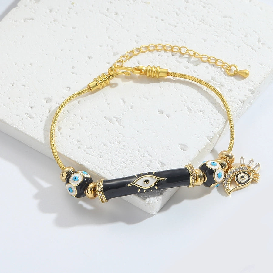 Jewelry Elegant Simple Style Commute Devil's Eye Copper Zircon 14K Gold Plated Bracelets
