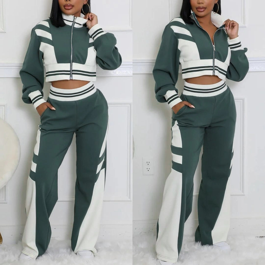 Daily Women's Streetwear Color Block Spandex Polyester Twilled Satin Pants Sets Pants Sets