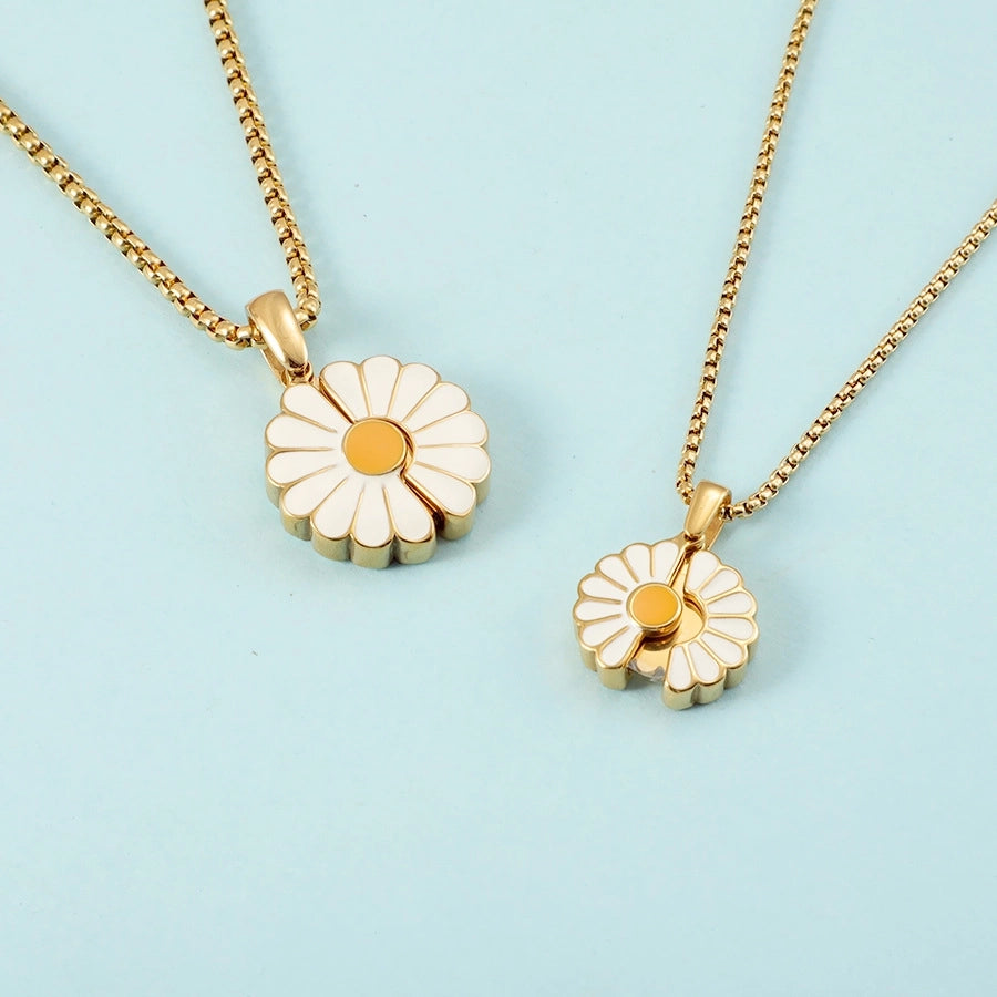 Jewelry Elegant Pastoral Daisy 304 Stainless Steel Plating Pendant Necklace