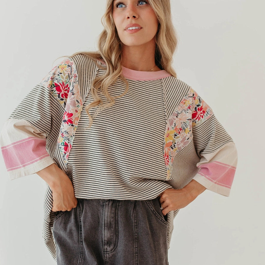 Hoodies & Sweatshirts 3/4 Length Sleeve Casual Streetwear Color Block Stripe