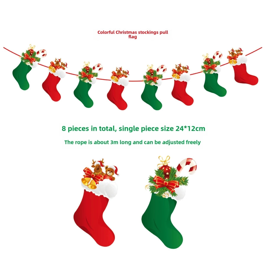 Christmas Paper Flag Christmas Window Hotel Scene Decoration Flag  Santa Claus Flag