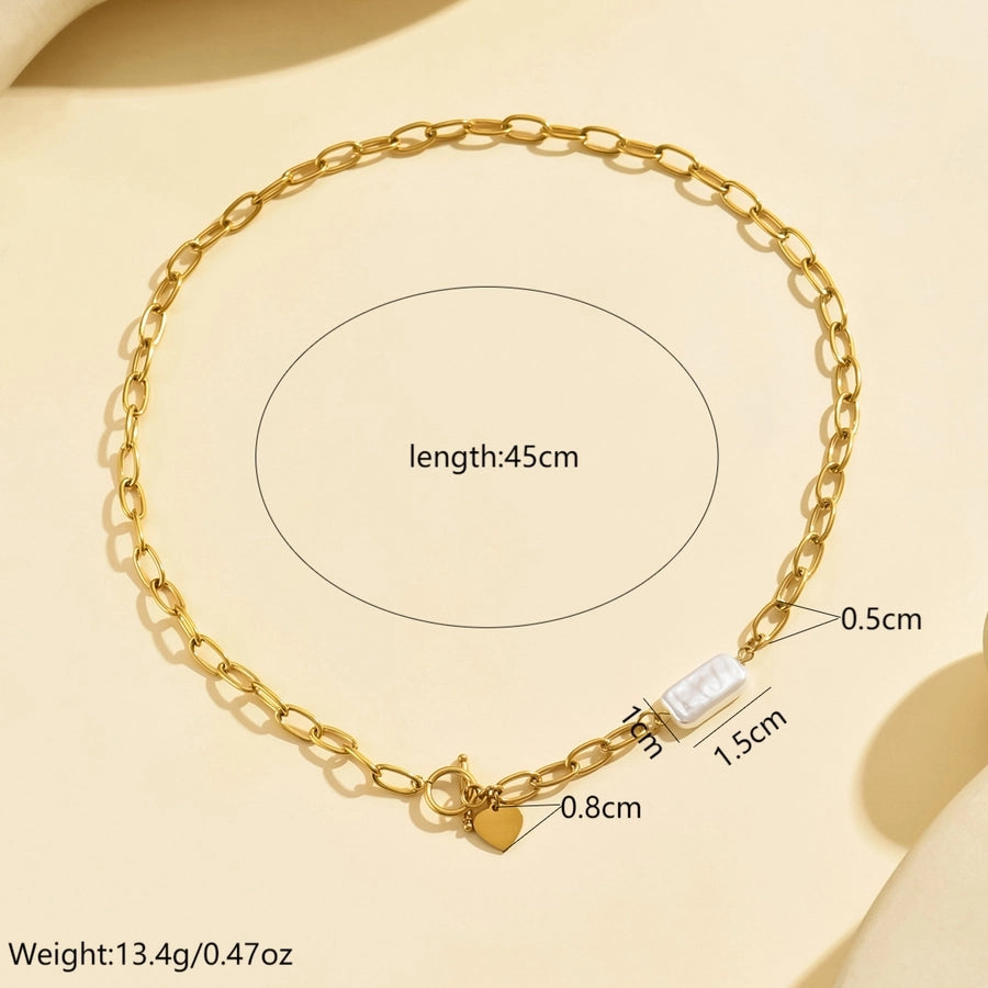 Jewelry IG Style Simple Style Heart Shape 304 Stainless Steel 14K Gold Plated Toggle Polishing Pearl Necklace