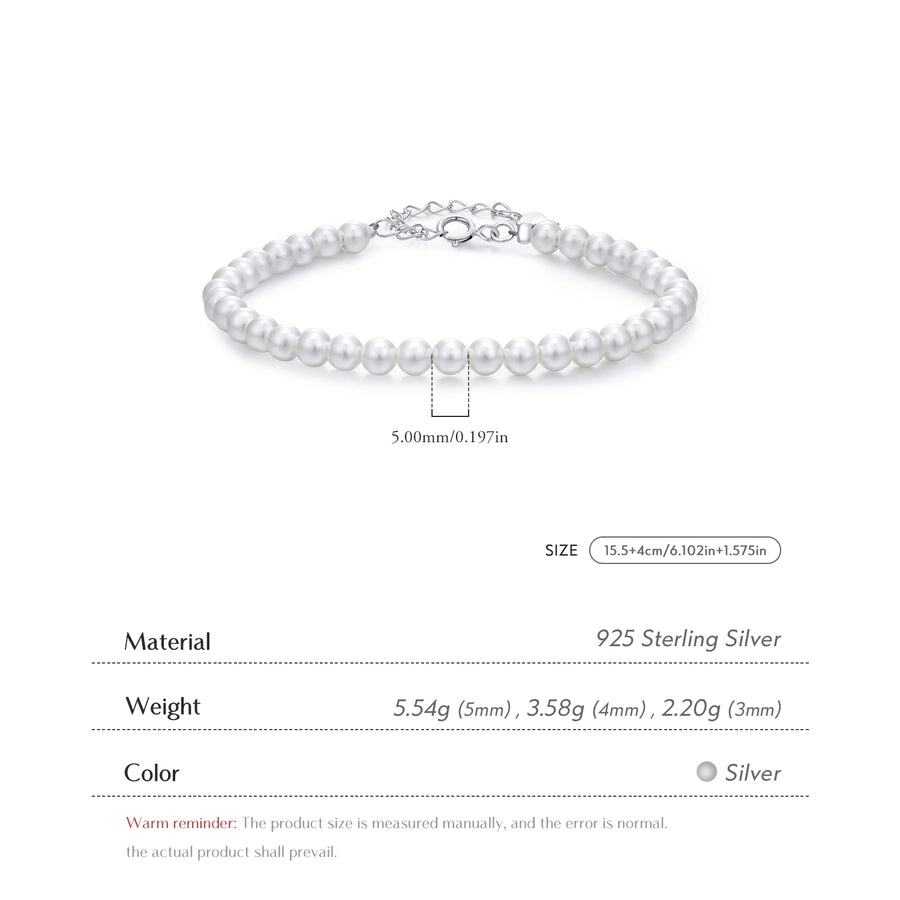 925 Sterling Silver Artificial Pearl Beaded Chain Bracelets IG Style Elegant Lady