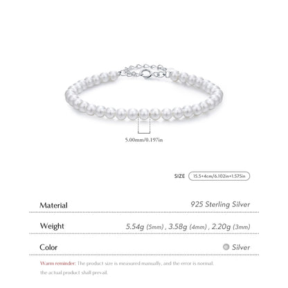 925 Sterling Silver Artificial Pearl Beaded Chain Bracelets IG Style Elegant Lady