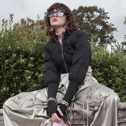 Women's Streetwear Solid Color Zipper Coat cotton clothes