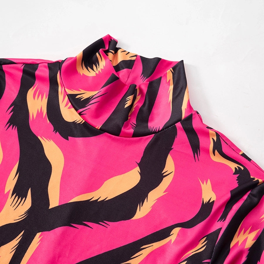 Women's Hip skirt Streetwear Round Neck Long Sleeve Color Block Above Knee Holiday