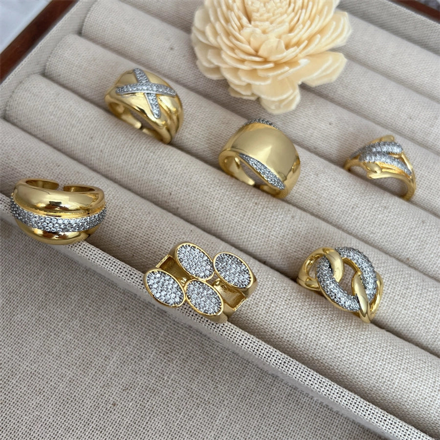 Copper 18K Gold Plated Geometric Zircon Open Rings