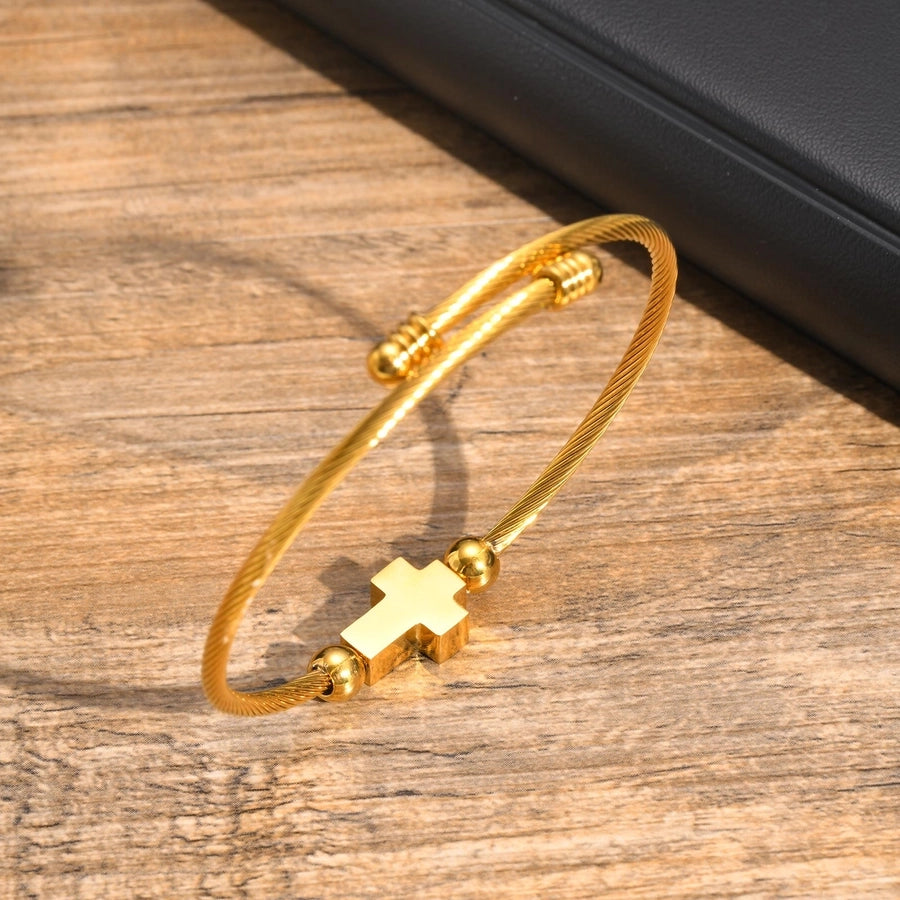 Religion Punk Cross 304 Stainless Steel 18K Gold Plated  Bangle In Bulk