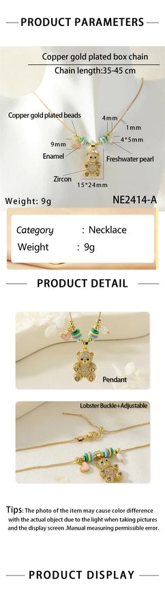 Jewelry Cute little bear Copper Zircon Inlay Pendant Necklace