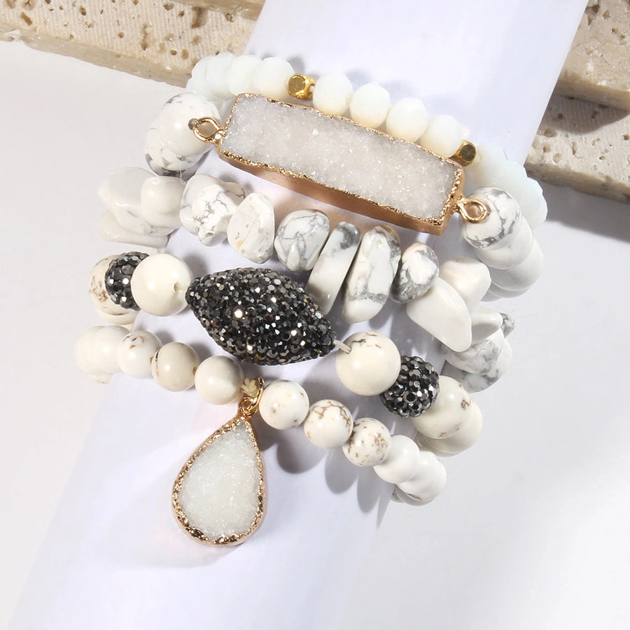 Vintage Style Bohemian Geometric natural stone Glass Beaded Chain Bracelets In Bulk Natural Stone Bracelet