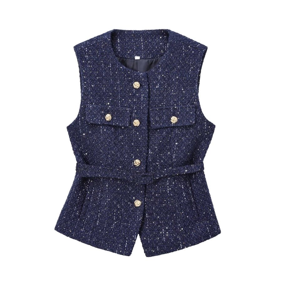 Women's Elegant Solid Color Belt Single Breasted Vest