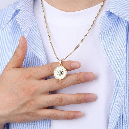 Casual Round 304 Stainless Steel 18K Gold Plated Men's Pendant Necklace