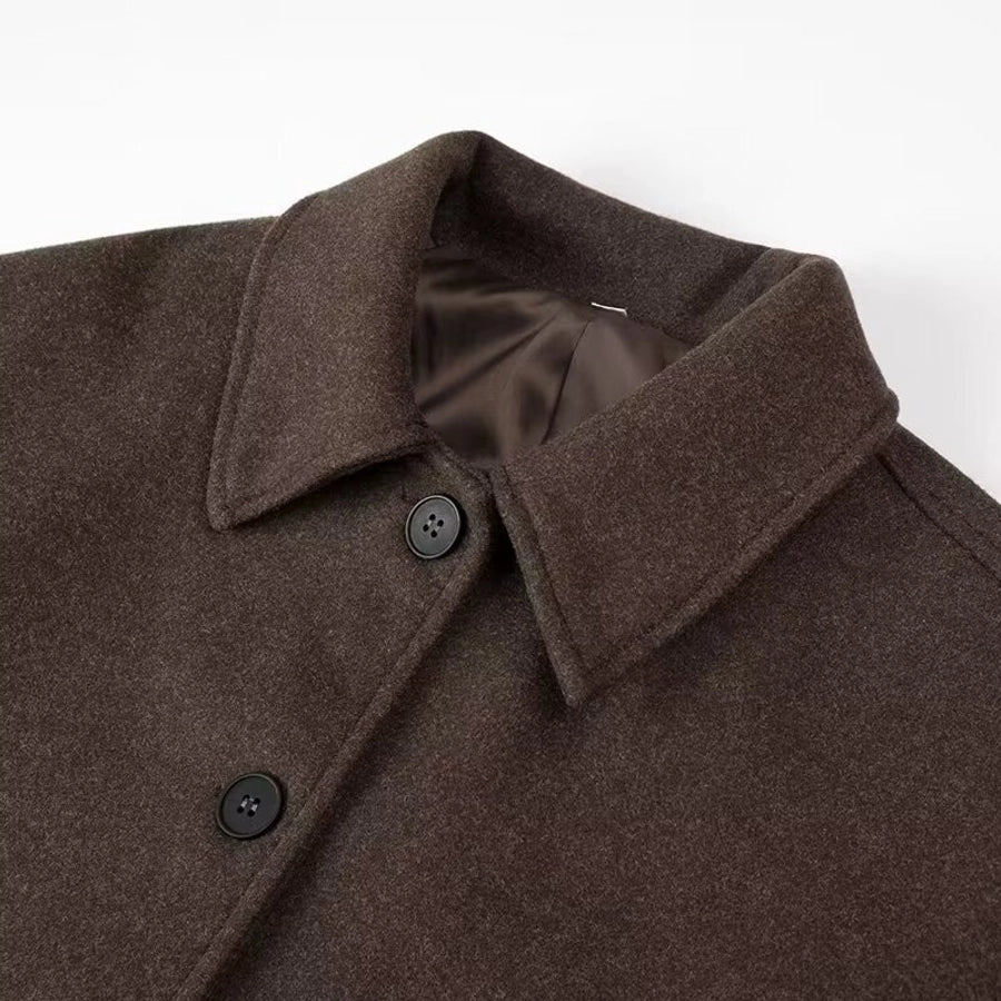 Women's Preppy Style Solid Color Single Breasted Coat Woolen Coat