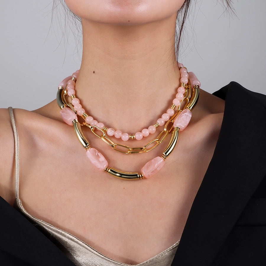 Retro Geometric Arylic Alloy Beaded Chain Paperclip Chain Layered Necklaces