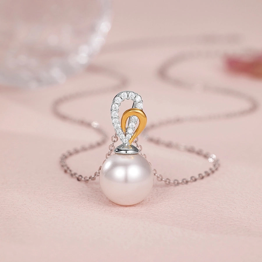 925 Sterling Silver Pearl Zircon cable chain Polishing Plating Geometric Pendant Necklace