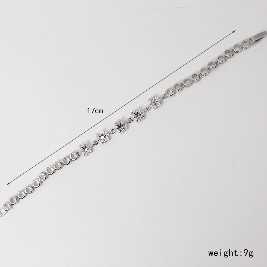 Copper  Heart Shape Flower Zircon Bracelets