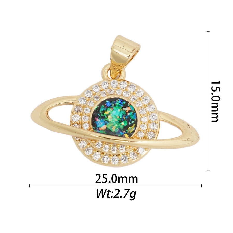 1 Piece Copper Zircon Hexagon Bear Planet Pendant