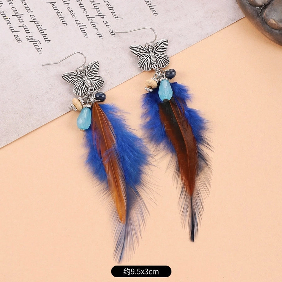 1 Pair Vintage Style Geometric Tassel Alloy Feather Drop Earrings
