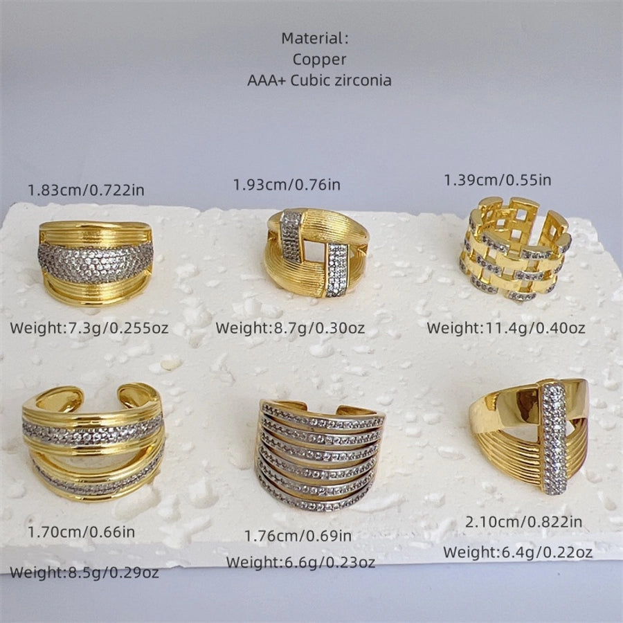 Copper 18K Gold Plated Geometric Zircon Open Rings