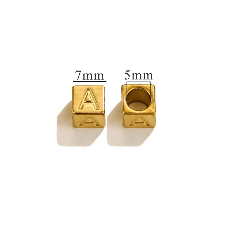 10 PCS/Package 7*7MM Hole 5~5.9mm Titanium Steel Gold Plated Letter Square Jewelry Accessories