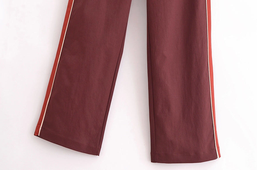 Daily Women's Casual Stripe Spandex Polyester Zipper Pants Sets Pants Sets