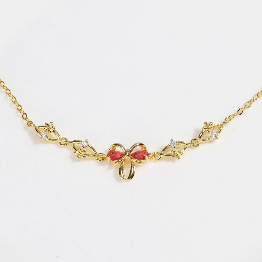 Jewelry Cute Sweet Simple Style Bow Knot Copper Zircon 18K Gold Plated White Gold Plated Bracelets