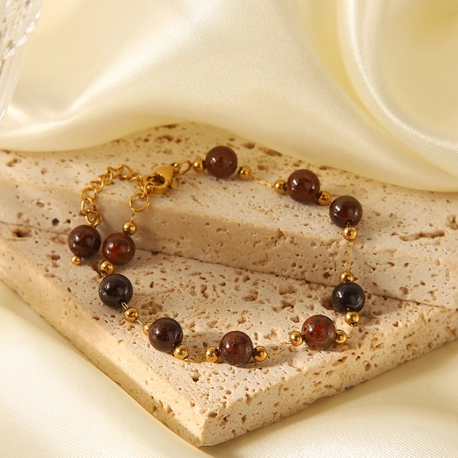 Chinoiserie Modern Style Korean Style Geometric 201 Stainless Steel natural stone Bracelets In Bulk Natural Stone Bracelet