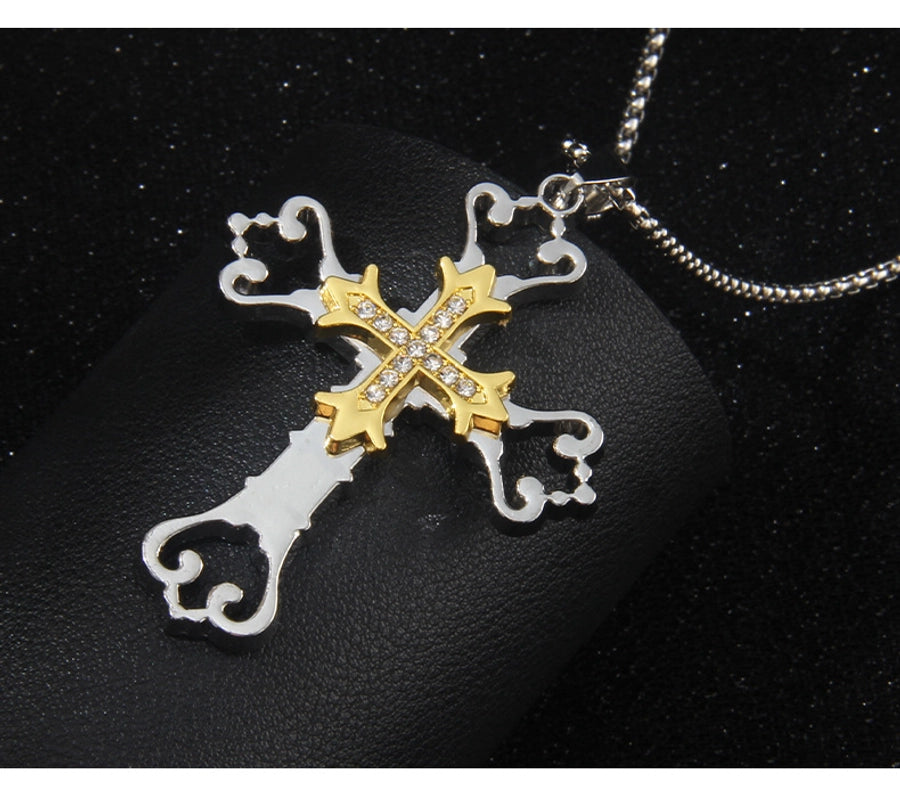 Hip-Hop Simple Style Cross 201 Stainless Steel Alloy Inlay Unisex Pendant Necklace