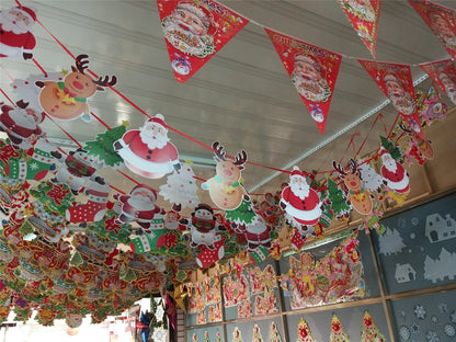 Christmas Paper Flag Christmas Window Hotel Scene Decoration Flag  Santa Claus Flag