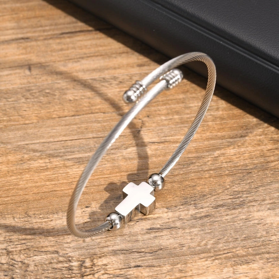 Religion Punk Cross 304 Stainless Steel 18K Gold Plated  Bangle In Bulk