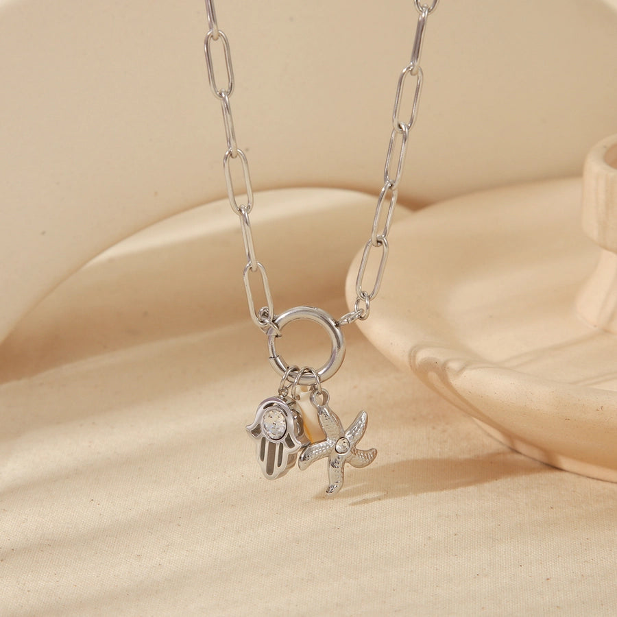 Jewelry Vacation Simple Style Commute Starfish Solid Color 304 Stainless Steel Resin 18K Gold Plated Inlay Pendant Necklace