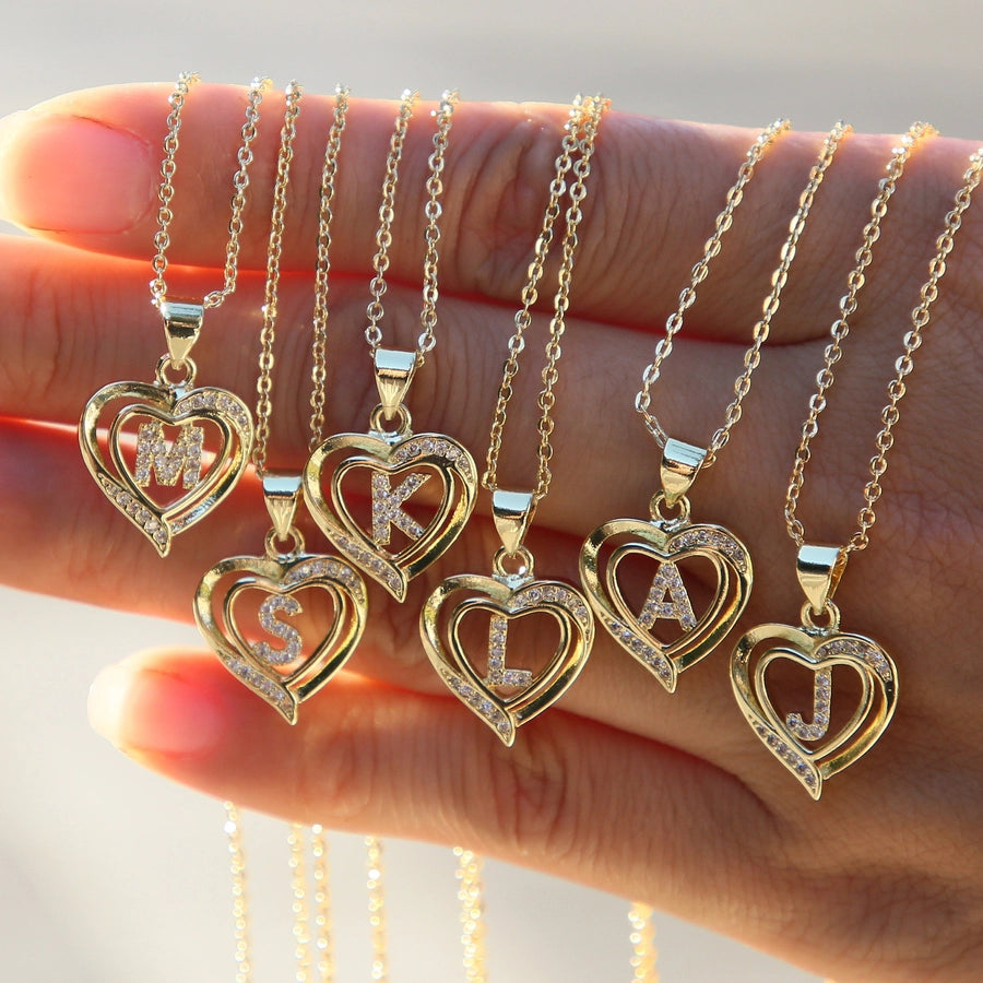 Brass cable chain Plating Letter Heart Shape Pendant Necklace