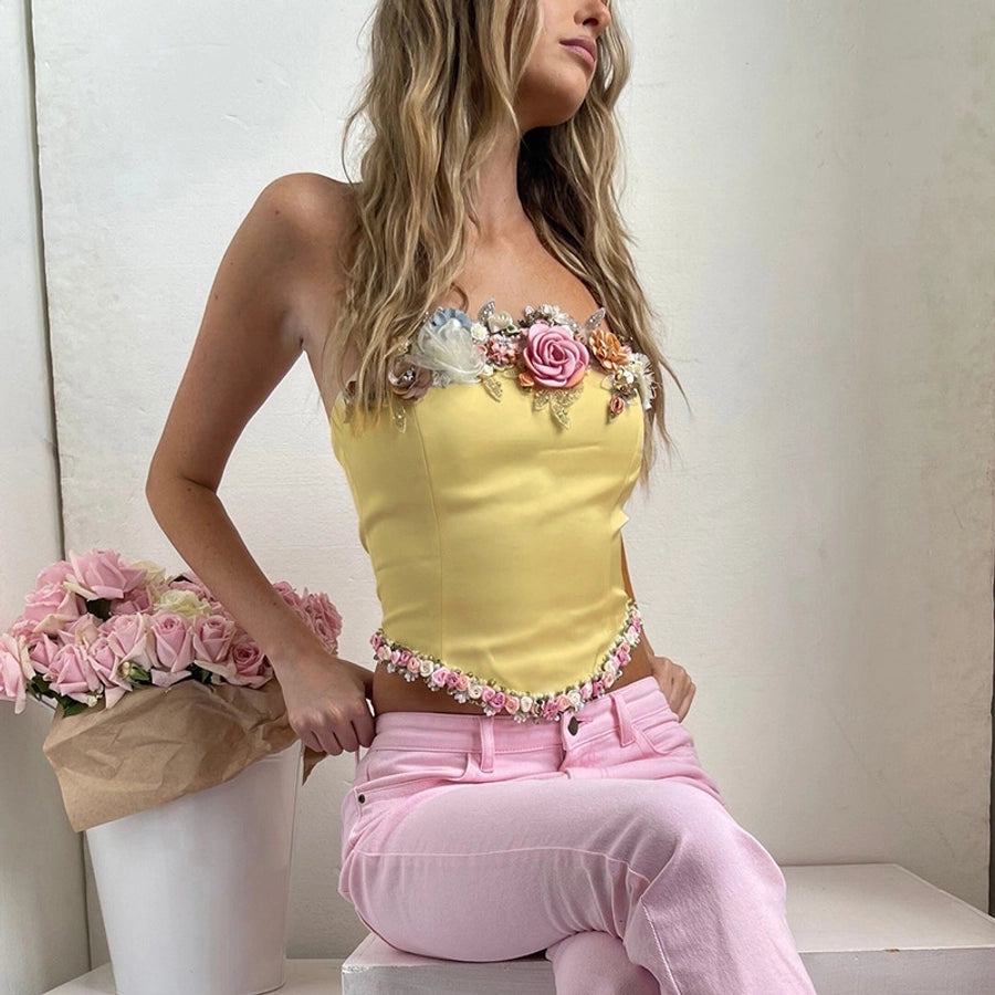 Women's Wrap Crop Top Sleeveless Tank Tops Streetwear Flower