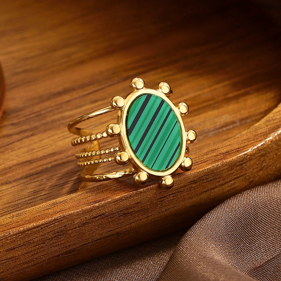 Jewelry Classical Exaggerated Simple Style Devil's Eye Oval Watermelon 316L Stainless Steel  Resin Adjustable Ring