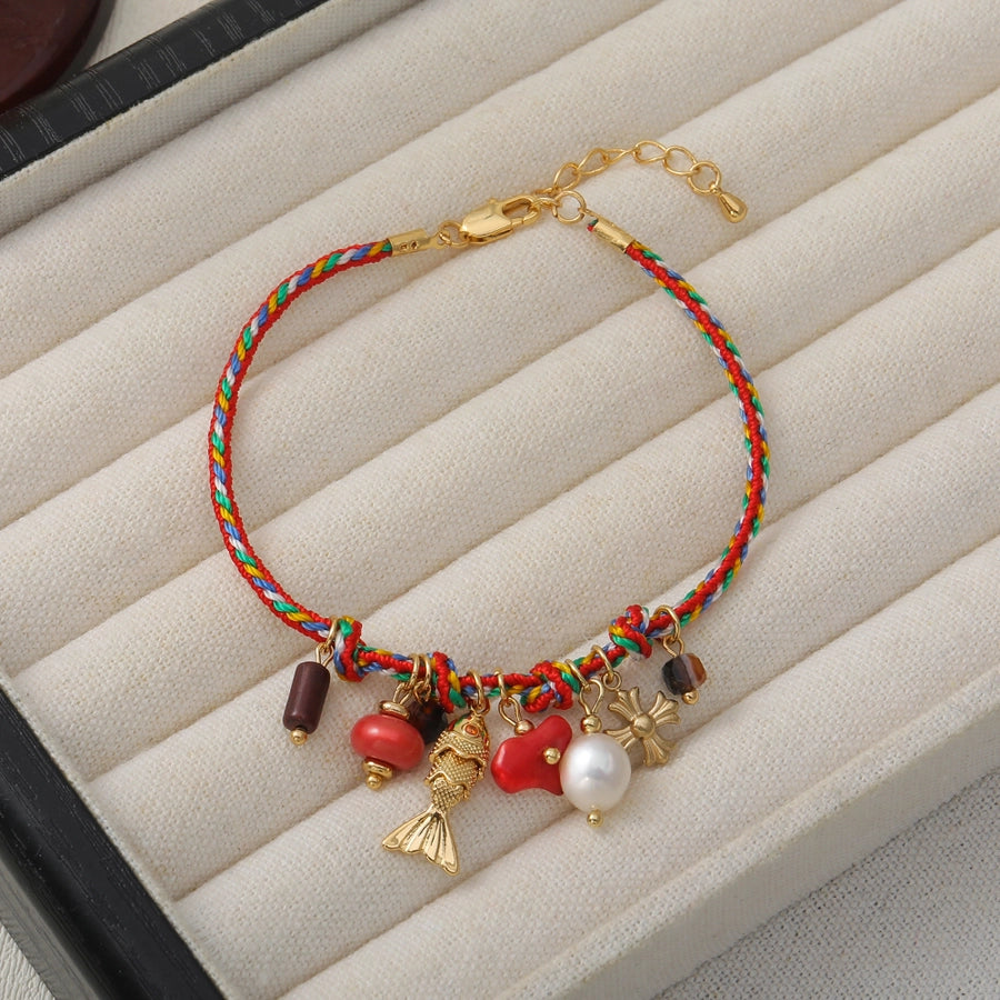 IG Style Simple Style Irregular Water Droplets Fish Zircon 304 Stainless Steel rope Lapis Lazuli Woven Chain String Bracelets