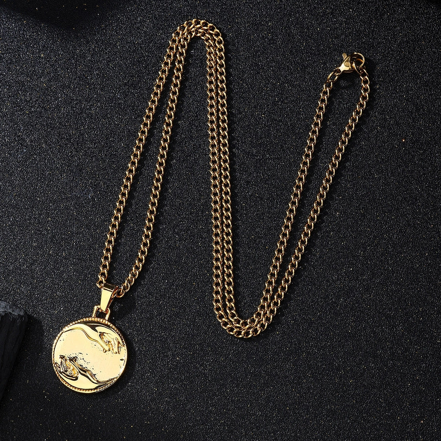 Casual Round 304 Stainless Steel 18K Gold Plated Men's Pendant Necklace