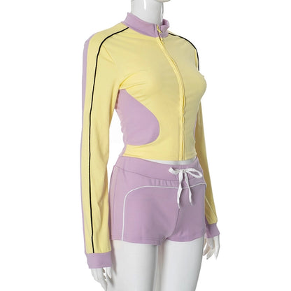 Daily Women's Streetwear Contrast Collar Spandex Polyester Twilled Satin Shorts Sets Shorts Sets