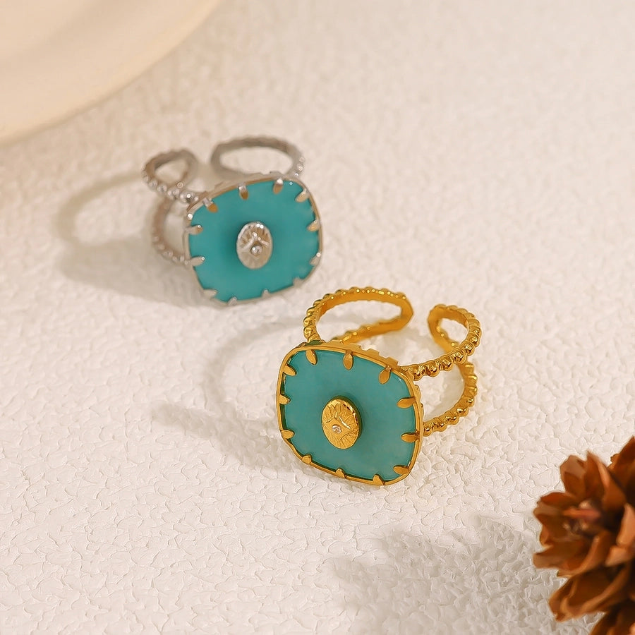 Jewelry IG Style Vacation French Style Geometric 304 Stainless Steel Natural Stone 18K Gold Plated Open Rings