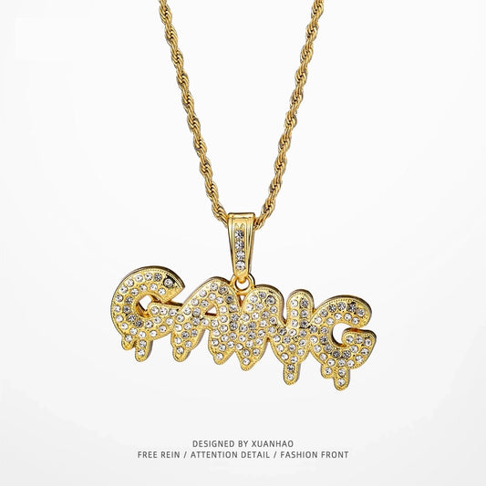 Hip-Hop Letter Rhinestones Alloy Twisted Rope Chain Pendant Necklaces