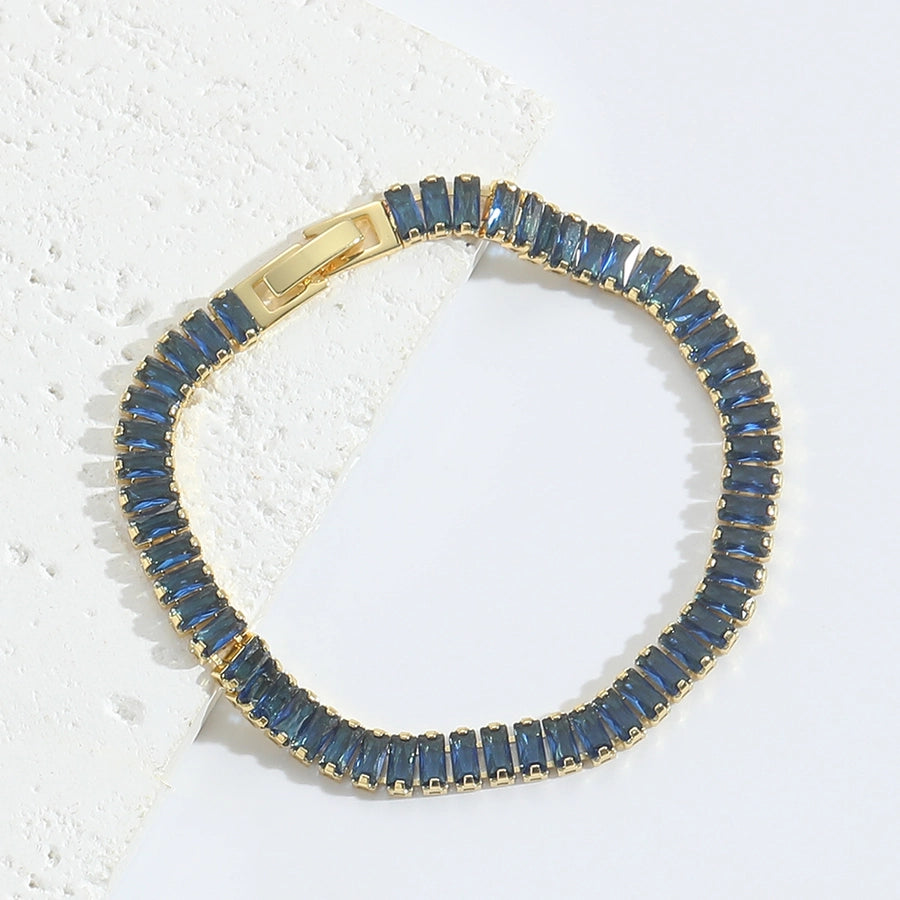 Jewelry Elegant Simple Style Commute Geometric Copper Zircon 14K Gold Plated Bracelets